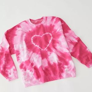 Urban outfitters, heart tie dye crew neck sweatshirt, pink
